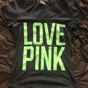 PINK Victoria’s Secret tee w/ lime green letters
